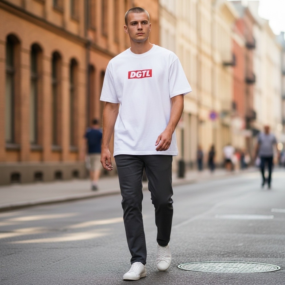 Gildan DGTL T-Shirt M White Graphic Crew Neck Tee Techno Aesthetic Festival Wear